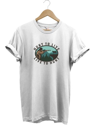 Avcılık Live To Hunt Doğa Ağaç Baskılı Regular Fit %100 Pamuk T-Shirt