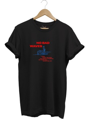 Vintage Waves Dalga ve Yazı Baskılı Sörf Regular Fit %100 Pamuk T-Shirt