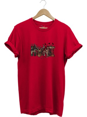 Avcılık Hunter Outdoor Geyik Tasarımlı Hunt Yazı Baskılı %100 Pamuk Regular Fit T-Shirt