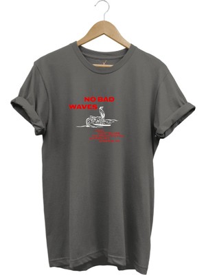 Vintage Waves Dalga ve Yazı Baskılı Sörf Regular Fit %100 Pamuk T-Shirt