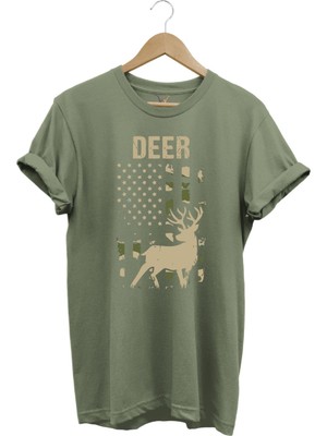 Avcılık Hunter Geyik Avcılığı Deer Hunt Baskılı Kamuflaj Desenli Regular Fit T-Shirt