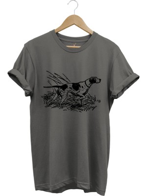 Avcılık Av Desenli Orman Temalı Pointer Av Köpeği Tasarımlı %100 Pamuk Regular Fit T-Shirt