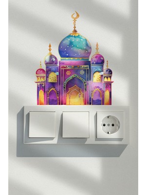 Msticker Pembe Cami Ramazan Priz Sticker Seti Duvar Cam Sticker Ramazan Süsü