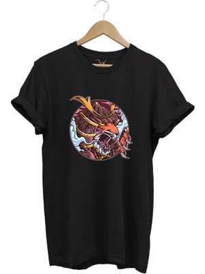 Streetwear Savaşçı Japon Kaplan Baskılı Şık Tasarımlı %100 Pamuk Bisiklet Yaka T-Shirt