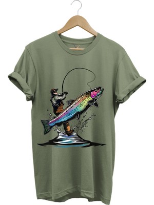 Olta ile Balıkçılık Fishing Balık Avcılığı Alabalık Turna Avcılığı Regular Fit %100 Pamuk Tişört