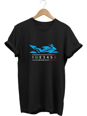 Blue Racing Motor - Mavi Yarış Motorsikleti Baskılı Tshirt