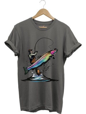 Olta ile Balıkçılık Fishing Balık Avcılığı Alabalık Turna Avcılığı Regular Fit %100 Pamuk Tişört