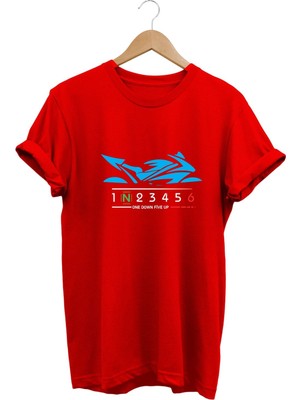 Blue Racing Motor - Mavi Yarış Motorsikleti Baskılı Tshirt