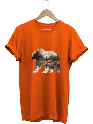 Avcılık Kamp Doğa ve Baraka Ayı Baskılı Regular Fit Tişört