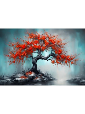 Aden Kırmızı Renk Ağaç Kanvas Tablo