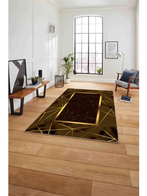 Napoli Home Baskılı Mermer Çerçeve Model Kaymaz Yıkanabilir Yolluk Mutfak Salon Halısı, Mermer-31-Kahve,