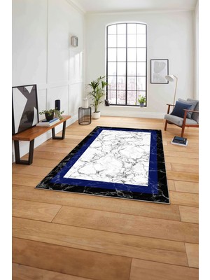 Napoli Home Baskılı Mermer Klasik Çerçeve Model Kaymaz Yıkanabilir Yolluk Mutfak Salon Halısı, Mermer-78-Mavi,