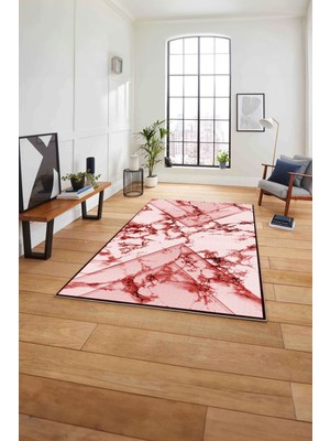 Napoli Home Dijital Baskılı Mermer Zemin Model Kaymaz Yıkanabilir Yolluk Mutfak Salon Halısı, Mermer-38-Bordo,