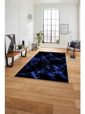 Napoli Home Dijital Baskılı Mermer Sade Model Kaymaz Yıkanabilir Yolluk Mutfak Salon Halısı, Mermer-52-Mavi,