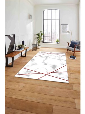Napoli Home Baskılı Mermer Çizgi Motifli Kaymaz Yıkanabilir Yolluk Mutfak Salon Halısı, Mermer-40-Kırmızı,