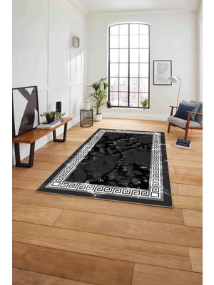 Napoli Home Baskılı Mermer Zemin Detaylı Kaymaz Yıkanabilir Yolluk Mutfak Salon Halısı, Mermer-46-Gri,