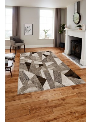 Napoli Home Baskılı Modern Mermer Motifli Yıkanabilir Kaymaz Yolluk Mutfak Salon Halısı, MODERN-170-KAHVE,