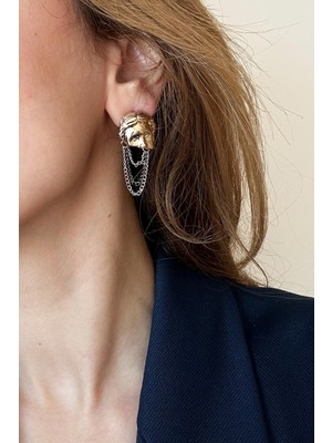 Aphrodite Altın Gümüş Detaylı Zincir Sallantılı Küpe