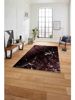 Napoli Home Baskılı Mermer Zemin Sade Modern Kaymaz Yıkanabilir Yolluk Mutfak Salon Halısı, Mermer-55-Bordo,