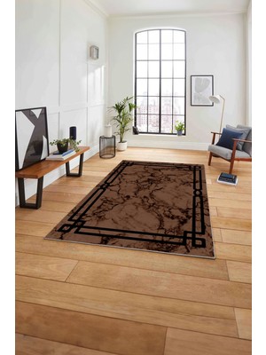 Napoli Home Baskılı Mermer Model Dekoratif Kaymaz Yıkanabilir Yolluk Mutfak Salon Halısı, Mermer-66-Kahve,