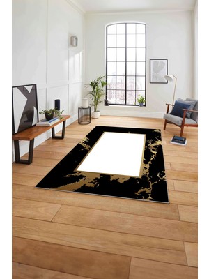 Napoli Home Dijital Baskılı Mermer Model Kaymaz Yıkanabilir Yolluk Mutfak Salon Halısı, Mermer-58-Siyah,