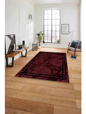 Napoli Home Baskılı Mermer Model Dekoratif Kaymaz Yıkanabilir Yolluk Mutfak Salon Halısı, Mermer-66-Bordo,
