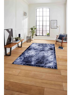 Napoli Home Baskılı Mermer Akrilik Model Kaymaz Yıkanabilir Yolluk Mutfak Salon Halısı, Mermer-59-Lacivert,