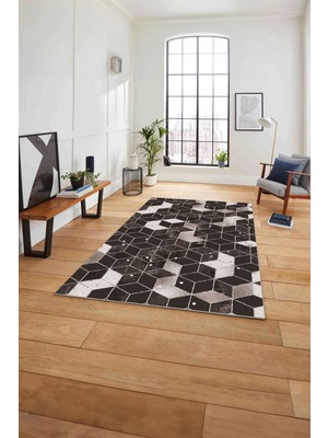 Napoli Home Baskılı Mermer Zemin Küp Motifli Kaymaz Yıkanabilir Yolluk Mutfak Salon Halısı, Mermer-50-Vizon,