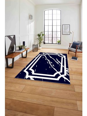 Napoli Home Baskılı Mermer Zemin Motifli Kaymaz Yıkanabilir Yolluk Mutfak Salon Halısı, Mermer-64-Lacivert,