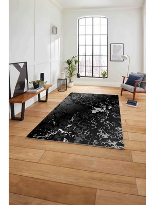 Napoli Home Baskılı Mermer Zemin Sade Modern Kaymaz Yıkanabilir Yolluk Mutfak Salon Halısı, Mermer-55-Gri,