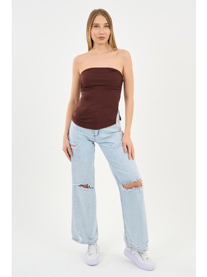 Alexandergardi Yırtmaçlı Straplez Bluz (B24-00226)