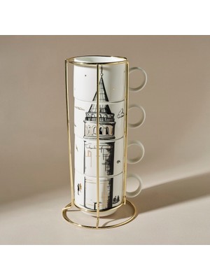 Karaca X İst Collection Galata 4 Parça Desenli Porselen Mug Kupa Seti Beyaz Renk
