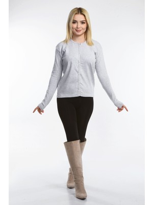 Pour La Riviere Pamuklu Vücudu Saran Basic Esnek Likralı Düğmeli Fitilli Uzun Kol Hırka