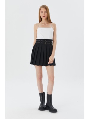 Pileli Mini Etek Sıyah