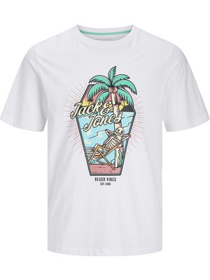 Jack&jones Lijah Crew Neck Erkek Beyaz Yuvarlak Yaka Tişört