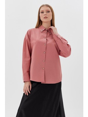 Shopping Shop Yakası Taşlı Gömlek Pudra