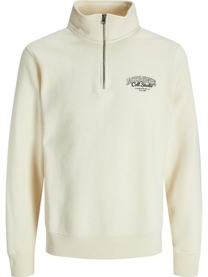 Jack & Jones JJMAKOTO HALFZIP SWEAT Beyaz Erkek Sweatshirt