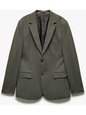 Koton Düğmeli Cepli Viskon Karışımlı Pike Kumaş Mono Yaka Slim Fit Blazer Ceket