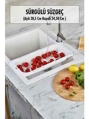 Depa Lavoba Içi Sürgülü Açılır Kapanır Sebze Meyve Süzgeci Beyaz (Açık 38,5 Cm Kapalı 34,50 Cm )