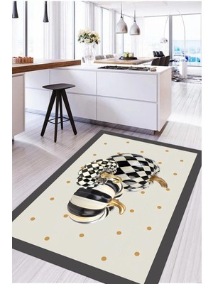 Napoli Home Baskılı Çerçeveli Kabak Motifli Yıkanabilir Kaymaz Yolluk Salon Mutfak Halısı, Mutfak-72-Gri,