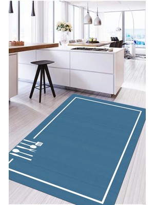 Napoli Home Baskılı Sade Düz Renk Desenli Yıkanabilir Kaymaz Yolluk Salon Mutfak Halısı, Mutfak-74-Turkuaz,