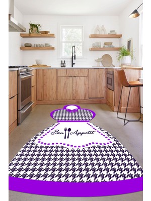 Napoli Home Baskılı Mutfak Önlük Modelli Yıkanabilir Kaymaz Yolluk Salon Mutfak Halısı, Mutfak-55-Mor,