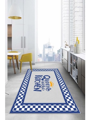 Napoli Home Baskılı Çerçeve Model Kitchen Yazılı Yıkanabilir Kaymaz Yolluk Salon Mutfak Halısı, Mutfak-66-Mavi,