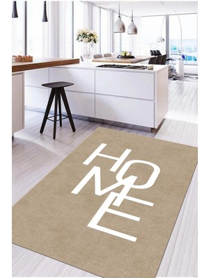 Napoli Home Dijital Baskılı Modern Home Yazılı Yıkanabilir Kaymaz Yolluk Salon Mutfak Halısı, Mutfak-71-Bej,
