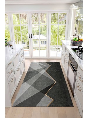 Napoli Home Dijital Baskılı Sade Dekoratif Yıkanabilir Kaymaz Yolluk Salon Mutfak Halısı, Mutfak-97-Gri,