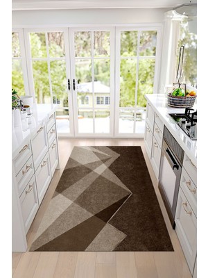 Napoli Home Dijital Baskılı Sade Dekoratif Yıkanabilir Kaymaz Yolluk Salon Mutfak Halısı, Mutfak-97-Kahve,