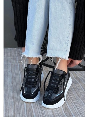 Kazax Imkea Siyah Süet Gri Detaylı Spor Ayakkabı