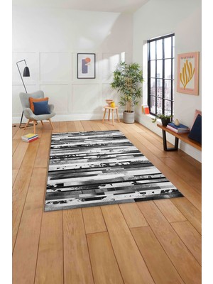 Napoli Home Baskılı Patchwork Post Motifli Yıkanabilir Kaymaz Yolluk Mutfak Salon Halısı, Patchwork-37-Gri,