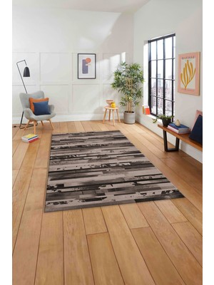 Napoli Home Baskılı Patchwork Post Motifli Yıkanabilir Kaymaz Yolluk Mutfak Salon Halısı, Patchwork-37-Vizon,