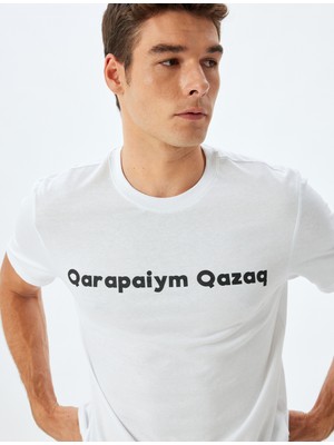 Koton Slogan Baskılı Tişört Bisiklet Yaka Kısa Kollu Pamuklu